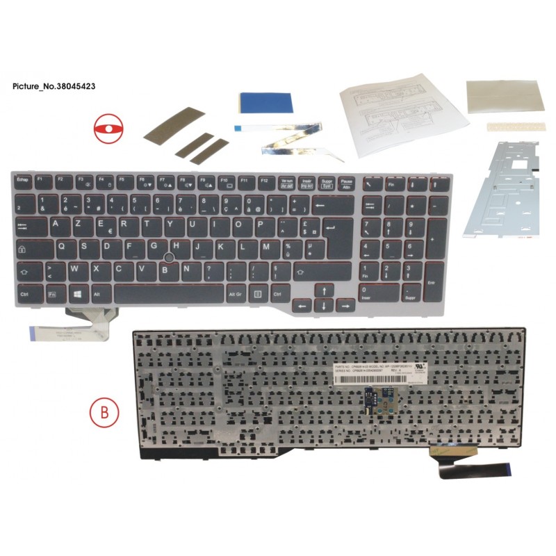 38045423 - KEYBOARD BLACK/RED FRANCE W/ TS