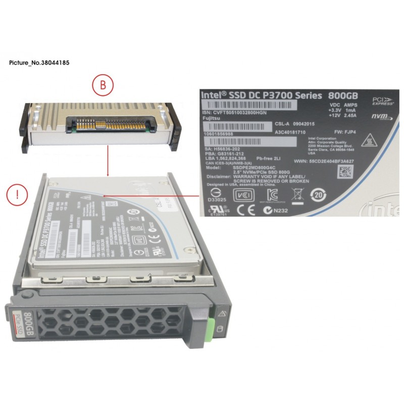 38044185 - SSD PCIE3 800GB MAIN 2.5' H-P EP