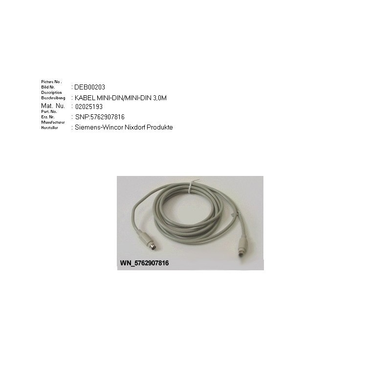 02025193 - CABLE MINI-DIN MINI-DIN M M 3.0M BEIGE