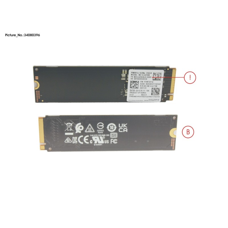 34080396 - SSD PCIE M.2 2280 256GB PM991A