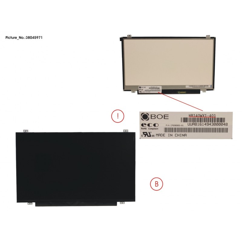 38045971 - LCD PANEL BOE AG, HB140WX1-401(EDP,HD)