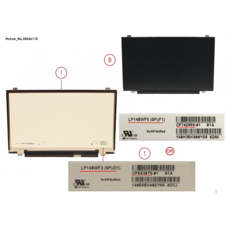 38046110 - LCD ASSY AG, W/ RUBBER (EDP, FHD)