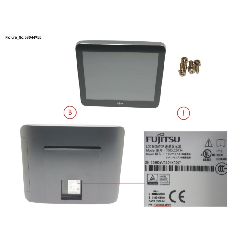 38044955 - D75P 15'' LED P-CAP TOUCH BLK