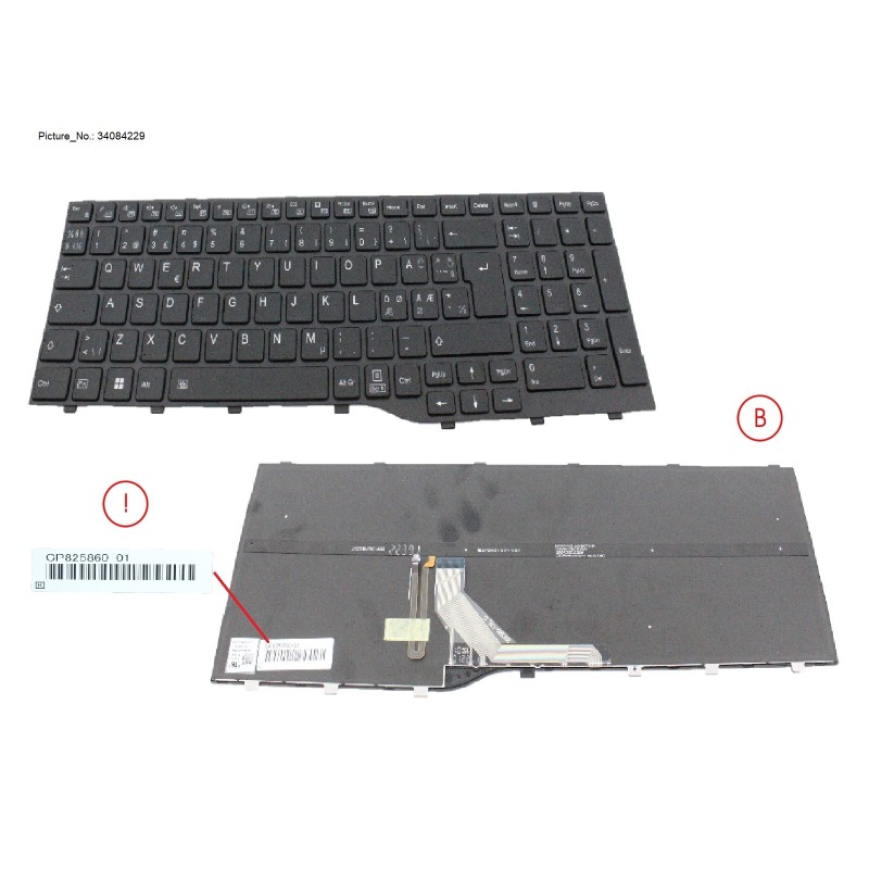 34084229 - KEYBOARD BLACK W  BL NORDIC WIN10&11