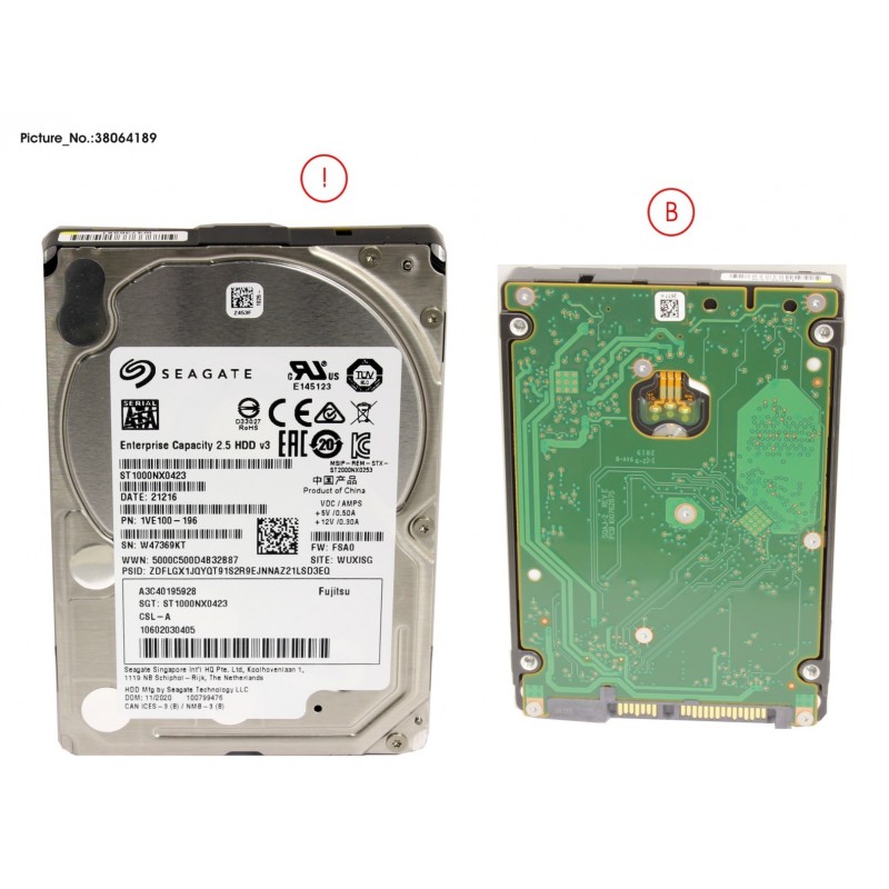 38064189 - HD SATA 6G 1TB 7.2K 512N HOT PL 2.5" BC